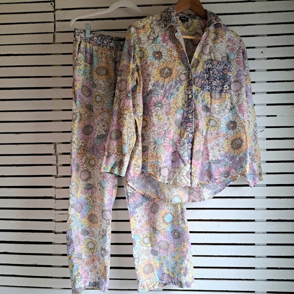 Gap Cotton Poplin Floral PJ Lounge Set Long Sleeve Button Down Drawstring Pant S - Picture 3 of 16